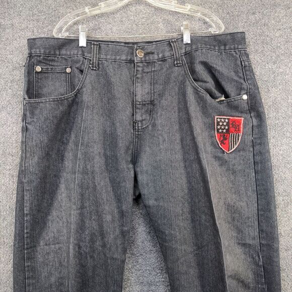 Red Ape Men's Straight Jeans Size 44 Black 5-Pocket Embroidered Logo Dark Wash - Picture 3 of 15